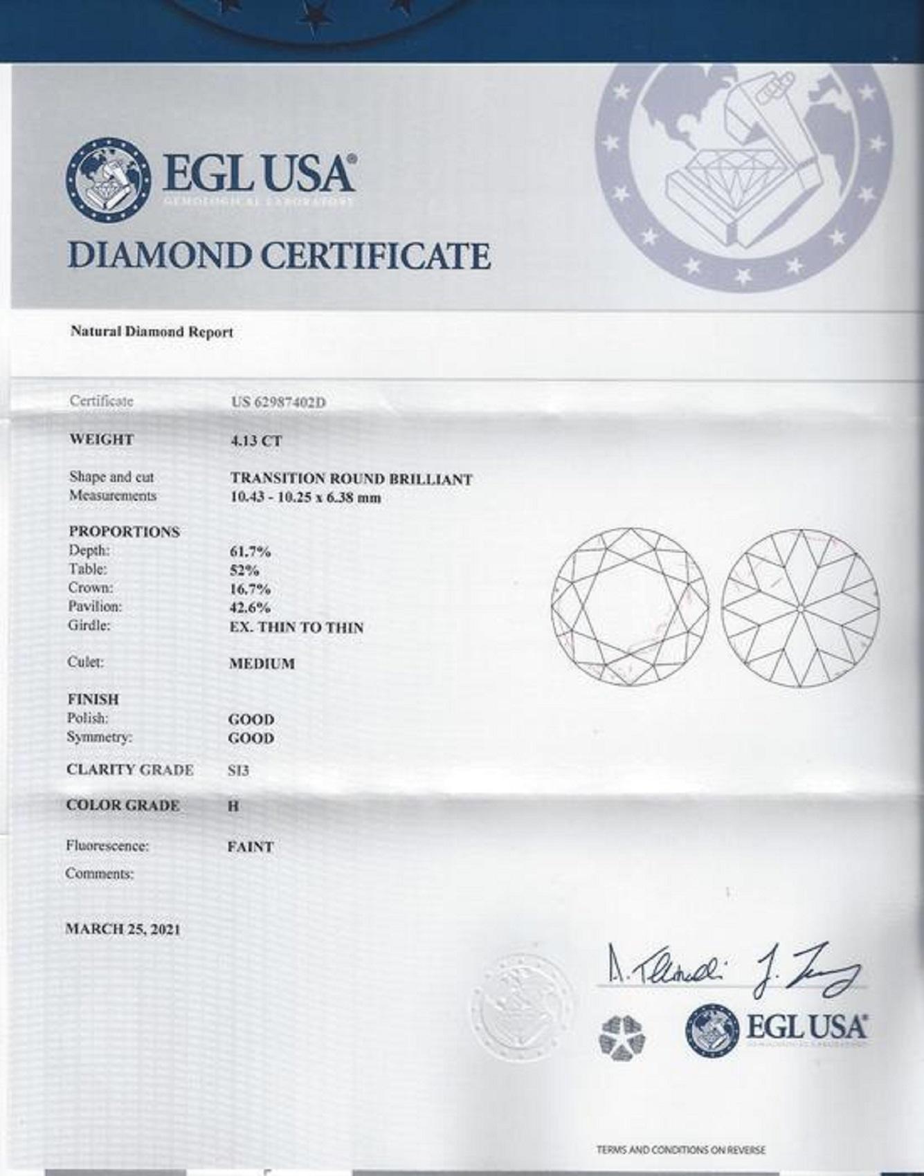 Zertifizierter Platinring mit 4,13 alten europäischen Diamanten (Alteuropäischer Schliff)