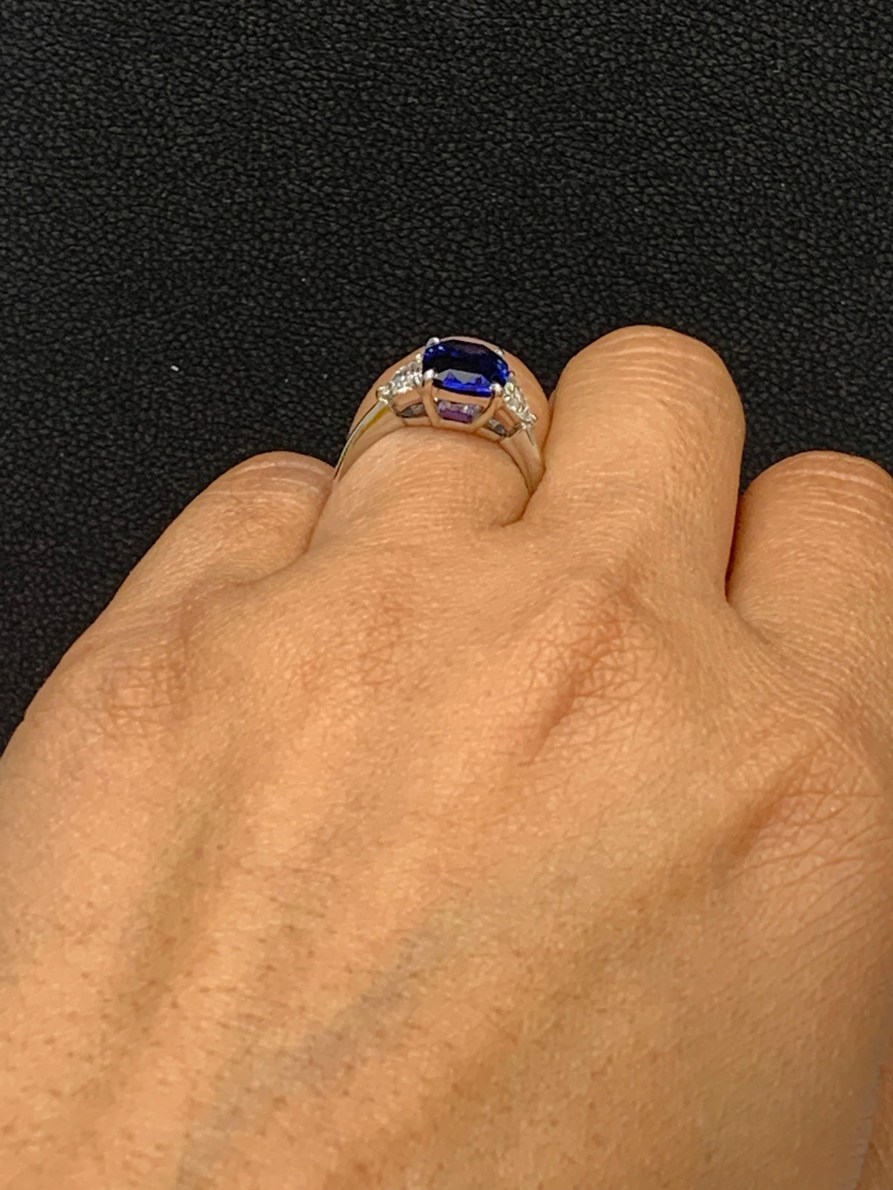 Certified 3.54 Carat Cushion Cut Blue Sapphire Diamond 3-Stone Ring in Platinum For Sale 13