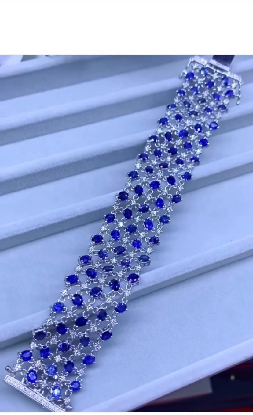Women's Certified 35.65 Carats Ceylon Sapphires  Diamonds 18K Gold Bracelet/Choker  For Sale