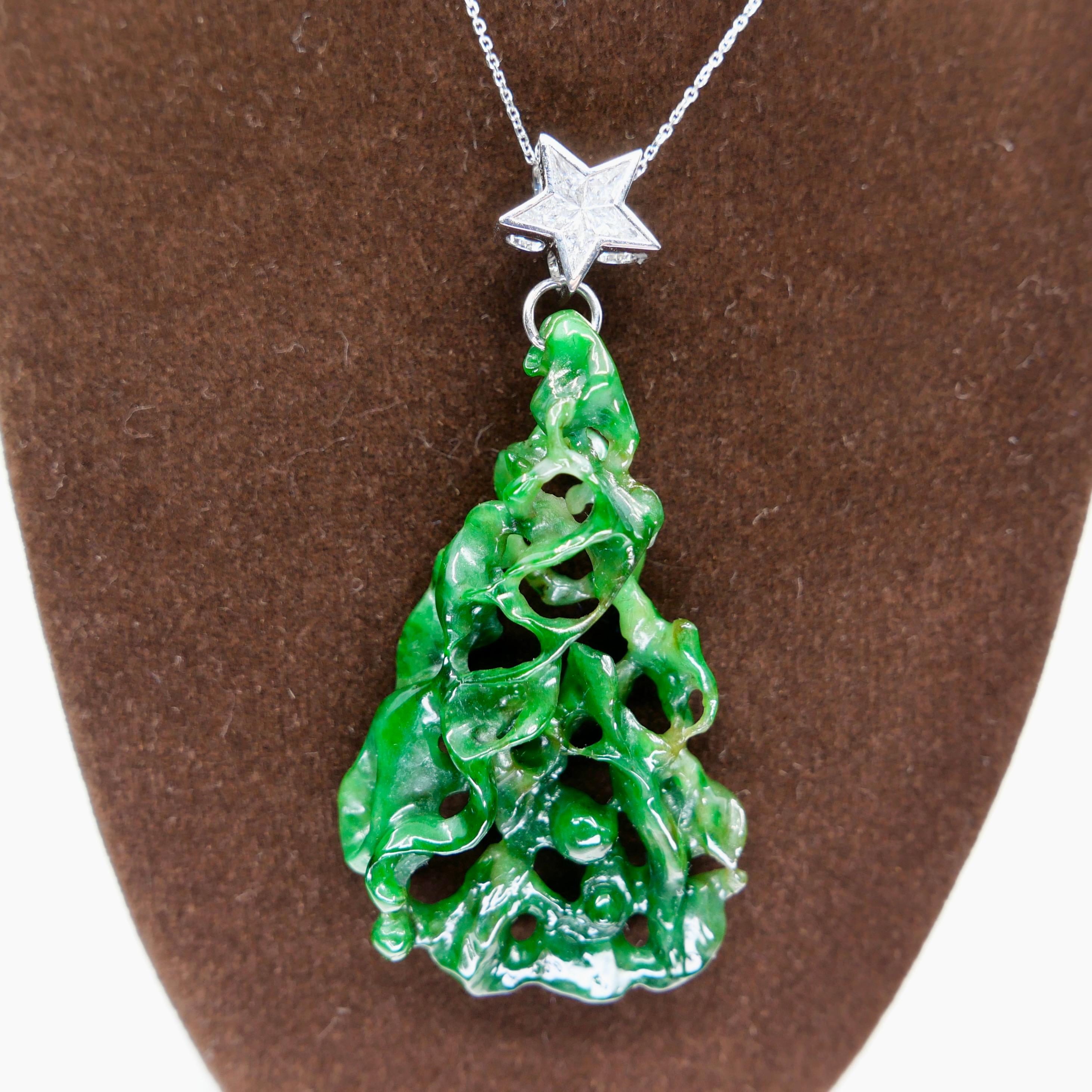 Pendentif étoile certifié 35,67 carats en jade, vert d' Evergreen Tree et diamants Le plus unique en vente 6