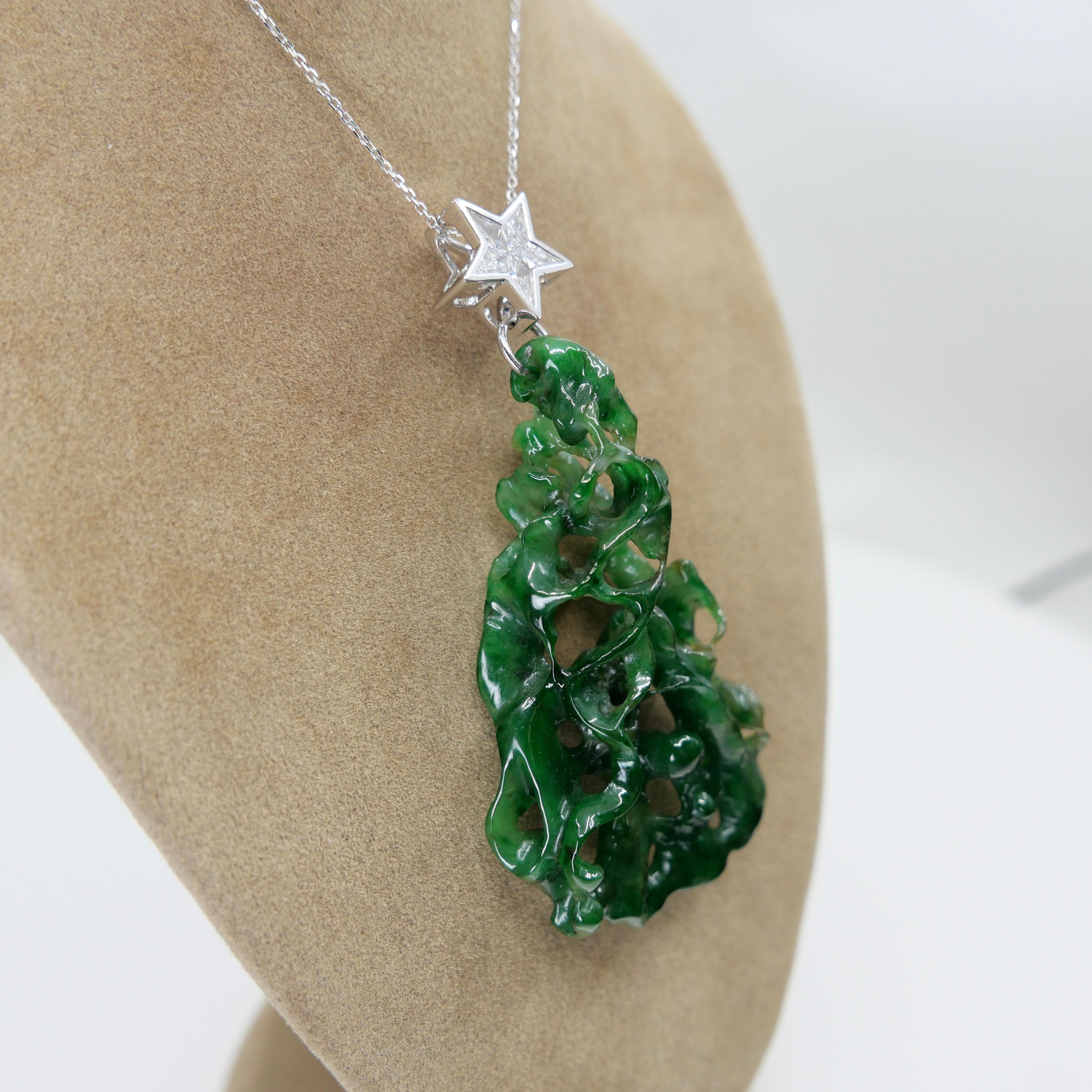 Pendentif étoile certifié 35,67 carats en jade, vert d' Evergreen Tree et diamants Le plus unique en vente 7