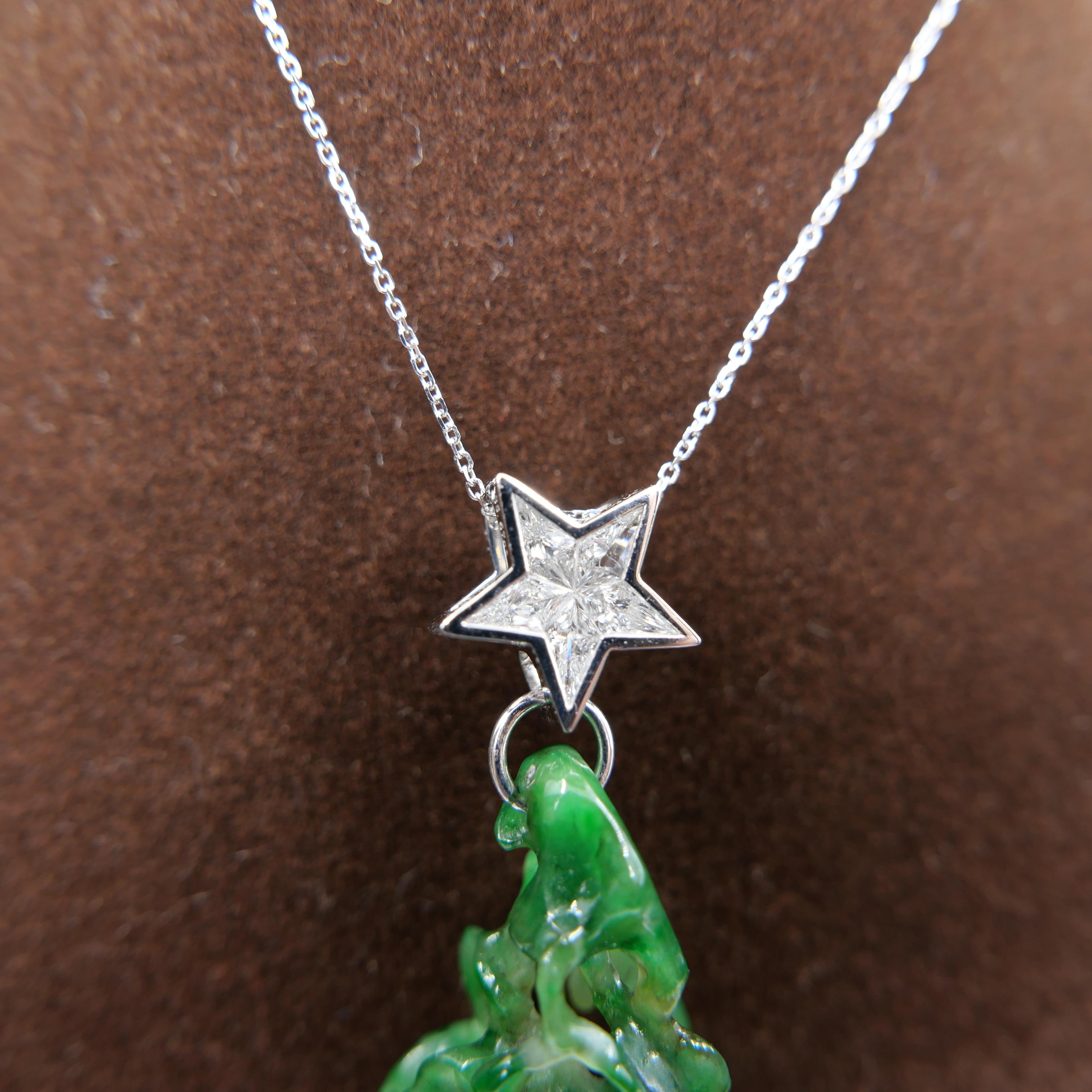 Pendentif étoile certifié 35,67 carats en jade, vert d' Evergreen Tree et diamants Le plus unique en vente 11