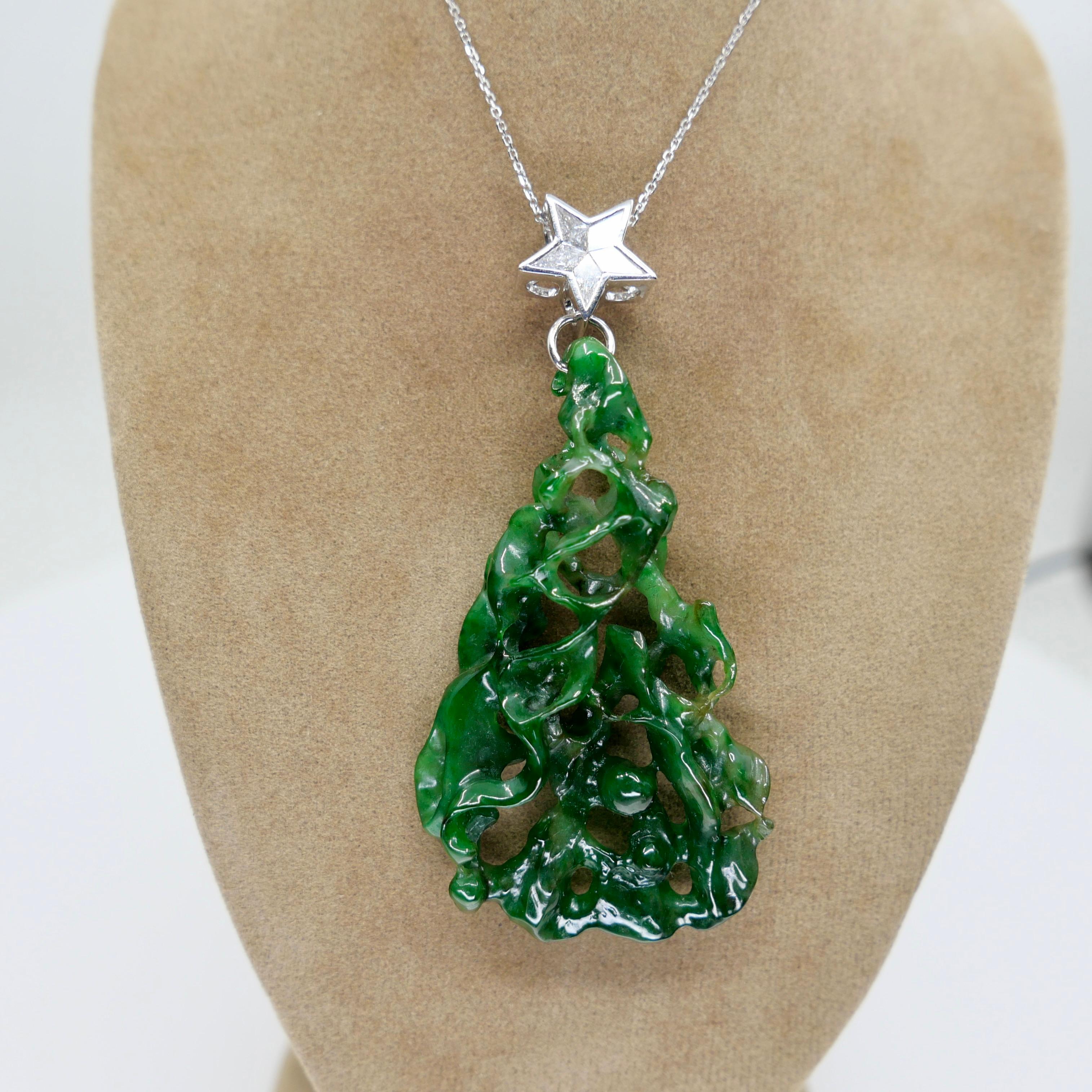 Pendentif étoile certifié 35,67 carats en jade, vert d' Evergreen Tree et diamants Le plus unique en vente 12