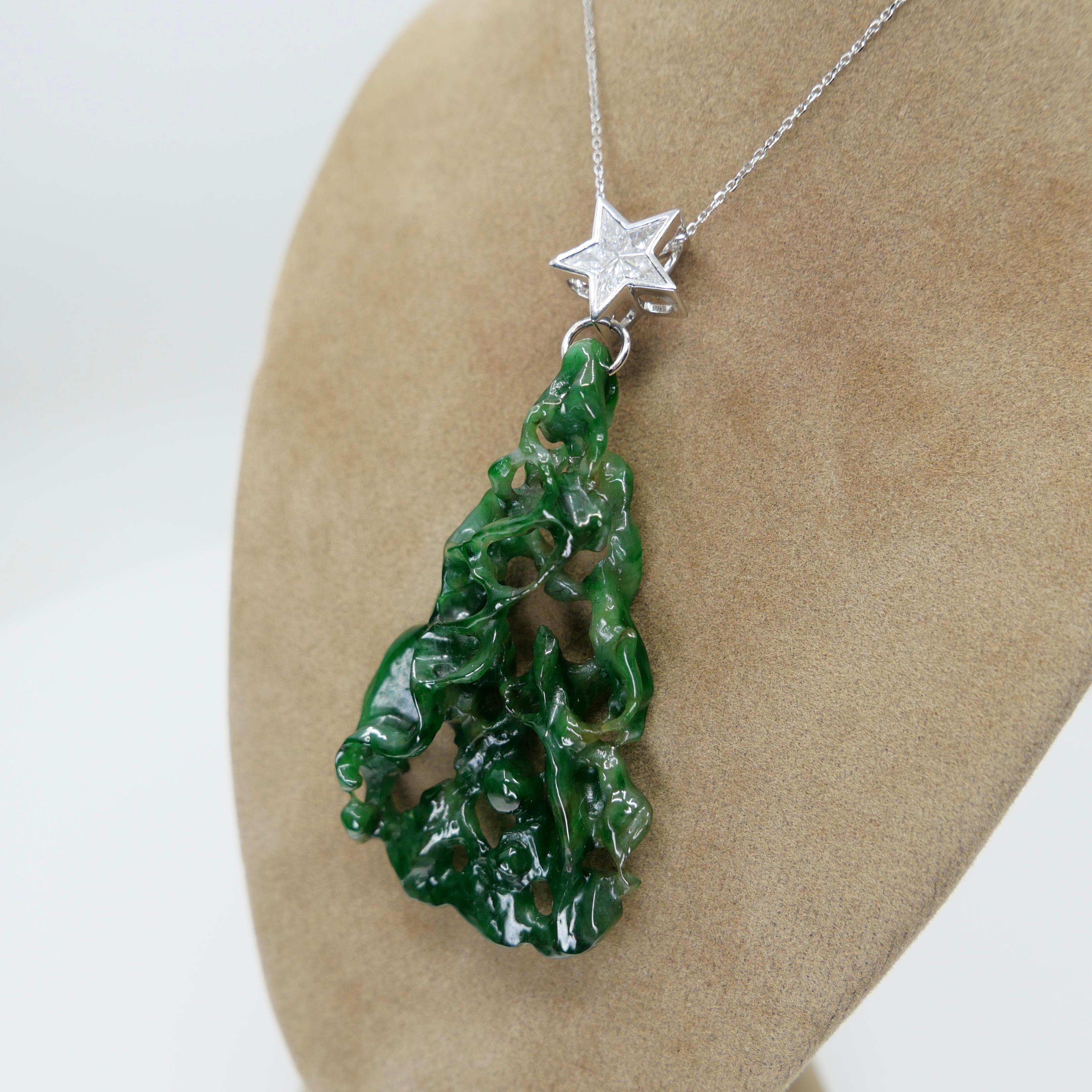 Pendentif étoile certifié 35,67 carats en jade, vert d' Evergreen Tree et diamants Le plus unique en vente 14