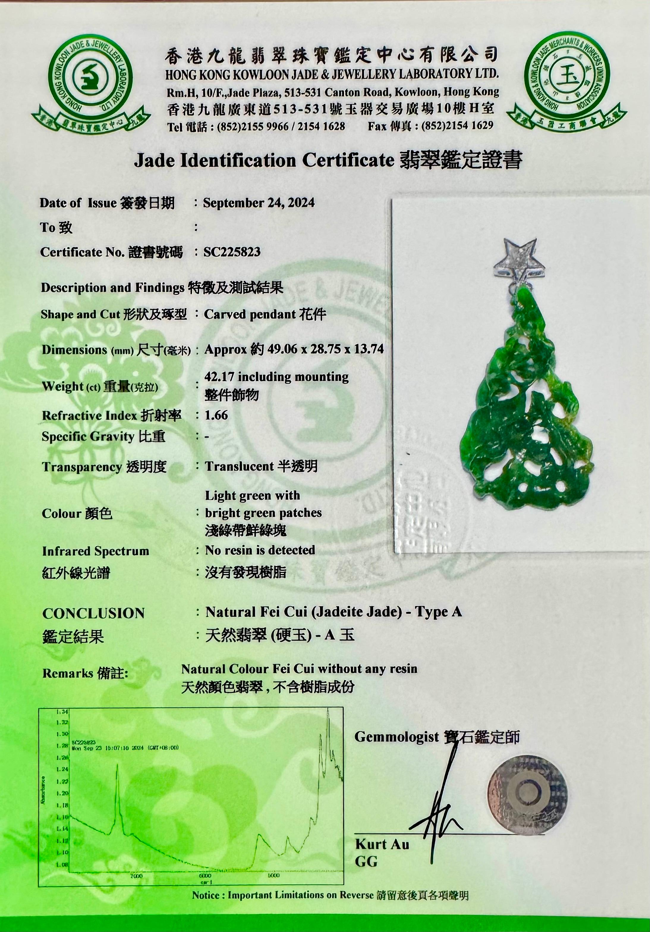 Pendentif étoile certifié 35,67 carats en jade, vert d' Evergreen Tree et diamants Le plus unique en vente 15