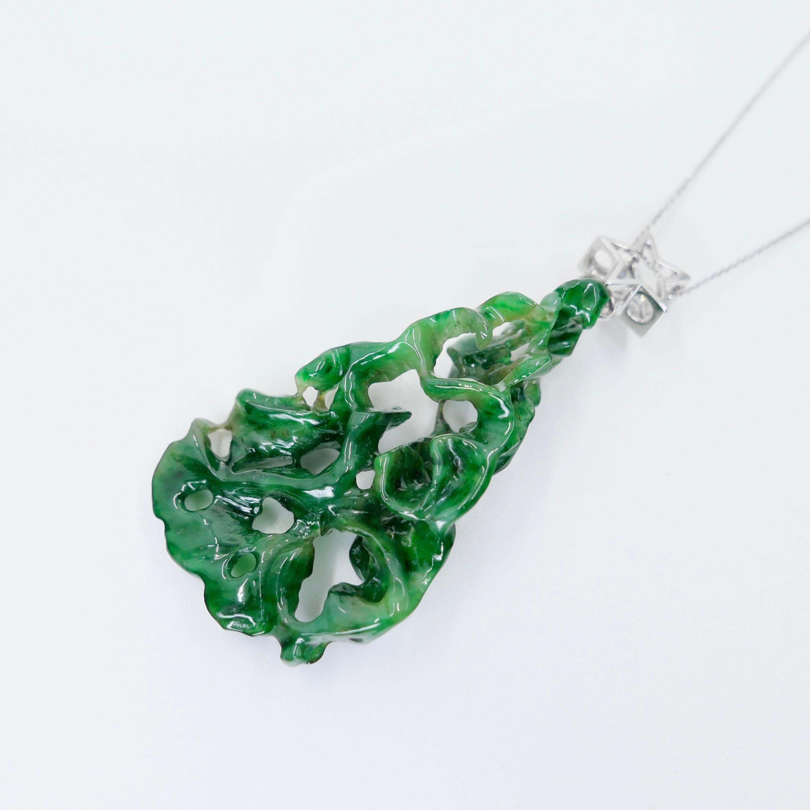 Pendentif étoile certifié 35,67 carats en jade, vert d' Evergreen Tree et diamants Le plus unique en vente 2