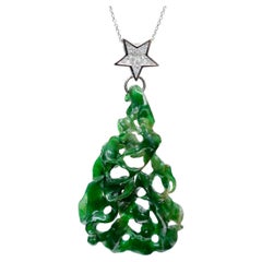 Certified 35.67cts Jade Evergreen Tree & Diamond Star Pendant. Most Unique