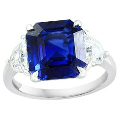 Certified 3.58 Carat Emerald Cut Sapphire & Diamond Engagement Ring in Platinum