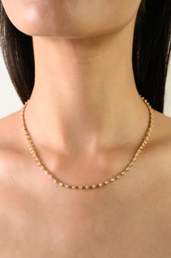 Certified 3.6 Ct Natural Diamond Station Necklace in 14K Solid Yellow Gold