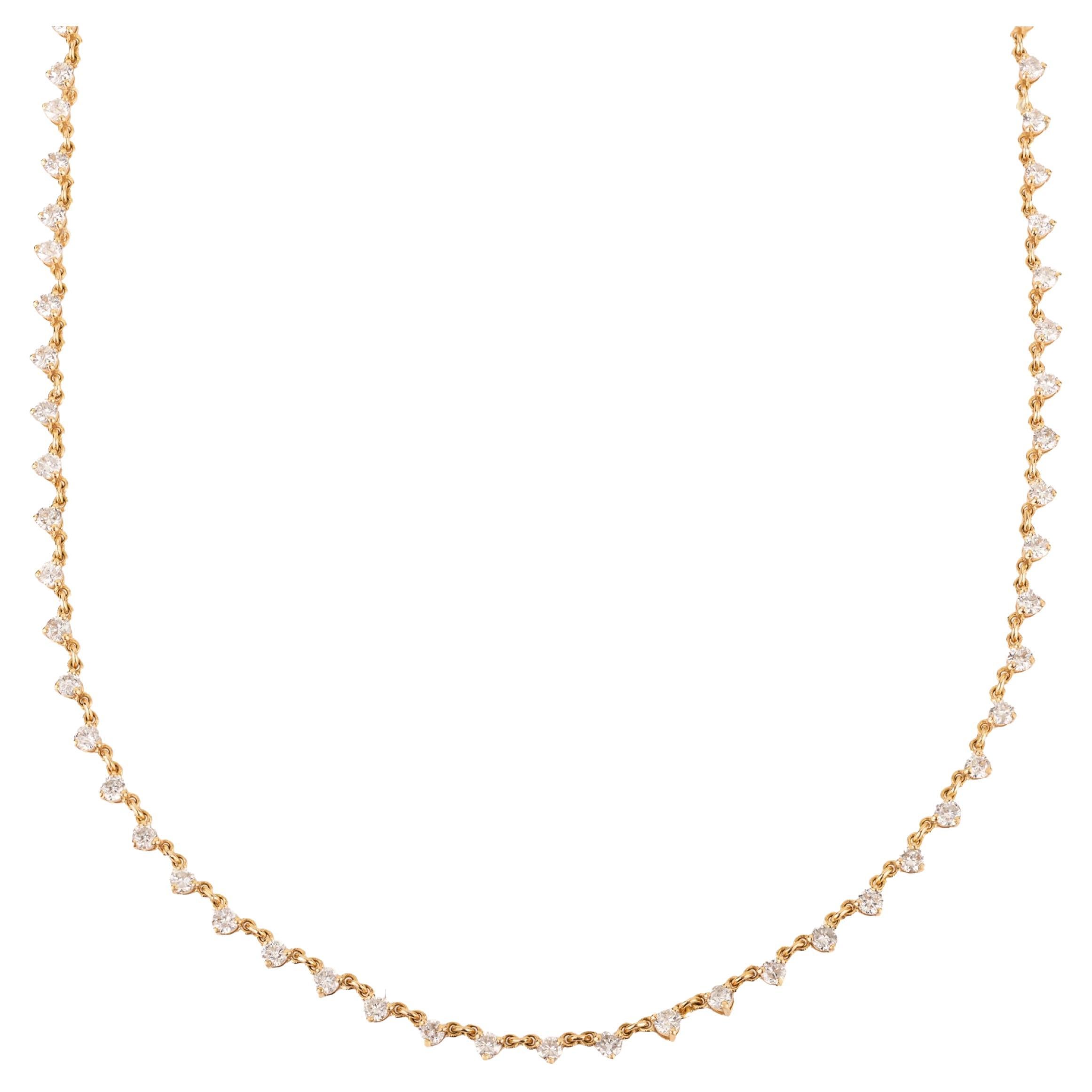 Certified 3.6 Ct Natural Diamond Station Necklace in 18K Solid Yellow Gold