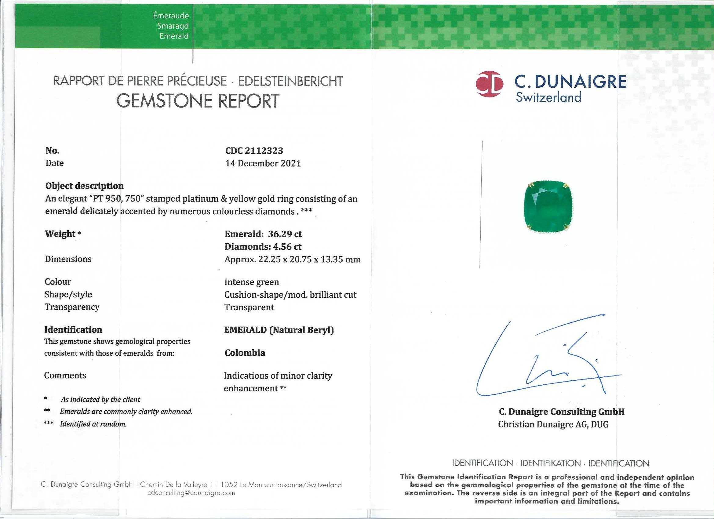 Der feine Schmuck von Spectra, zertifizierter 36,29 Karat kolumbianischer Smaragd-Diamantring im Zustand „Neu“ im Angebot in New York, NY