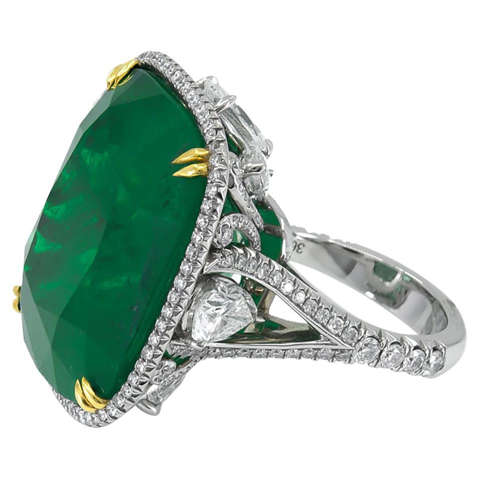 Certified 36.29 Carat Colombian Emerald Diamond Cocktail Ring