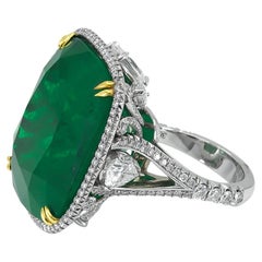 Spectra Fine Jewelry, Certified 36.29 Carat Colombian Emerald Diamond Ring