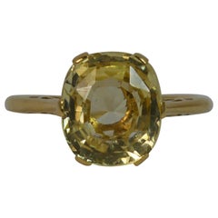 Antique Certified 3.65 Carat No Heat Ceylon Yellow Sapphire 18 Carat Gold Solitaire Ring