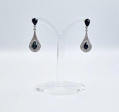 Certified 3, 65 Ct Natural Untreated Sapphires and Diamonds Drop Earrings