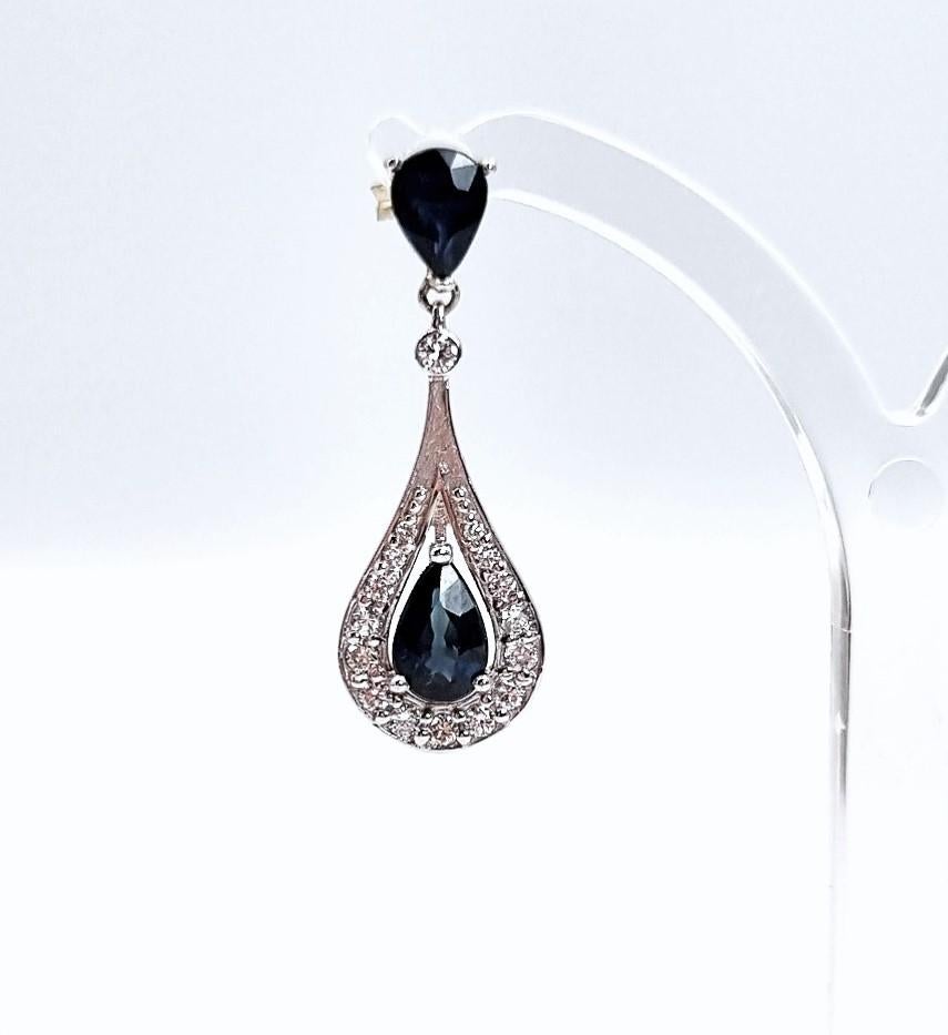 Art Nouveau Certified 3, 65 Ct Natural Untreated Sapphires and Diamonds Drop Earrings For Sale