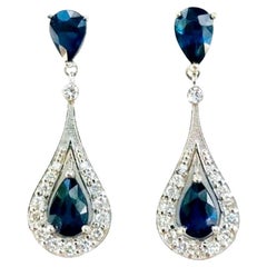 Antique Certified 3, 65 Ct Natural Untreated Sapphires and Diamonds Drop Earrings