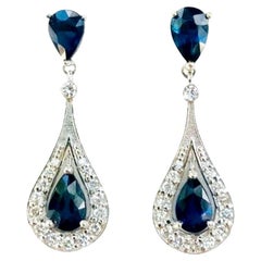 Boucles d'oreilles en goutte en saphirs naturels non traités et diamants certifiés 3,65 carats