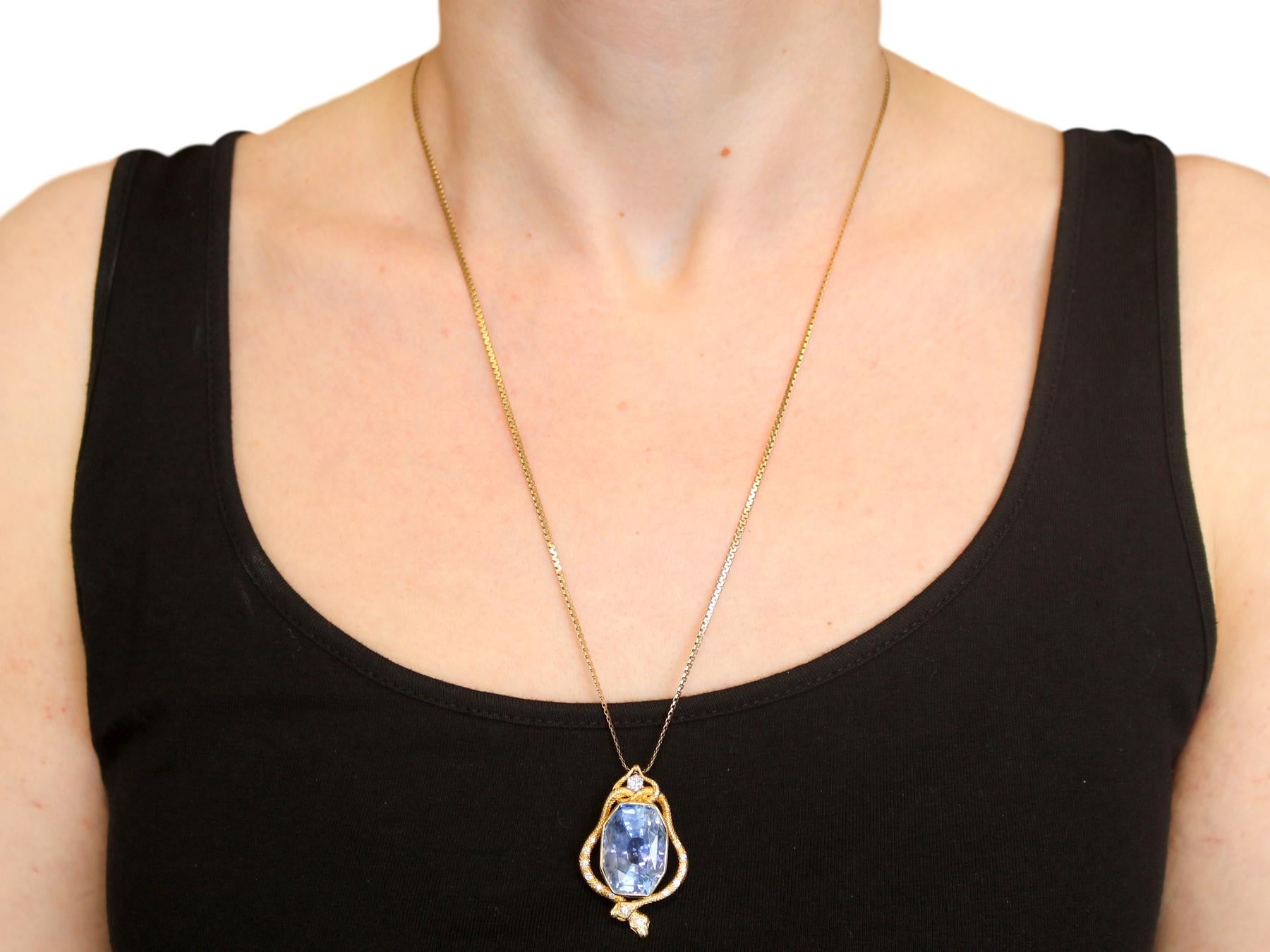 Certified 36.50 Carat Ceylon Sapphire and Diamond Yellow Gold Snake Pendant 6