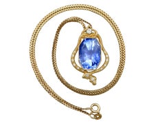 Certified 36.50 Carat Ceylon Sapphire and Diamond Yellow Gold Snake Pendant