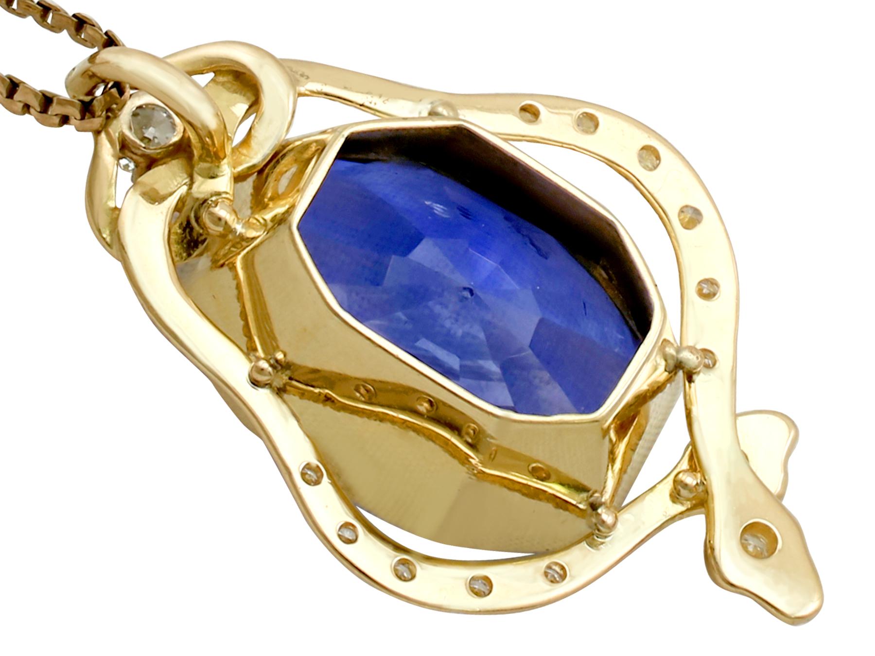 Women's Certified 36.50 Carat Ceylon Sapphire and Diamond Yellow Gold Snake Pendant