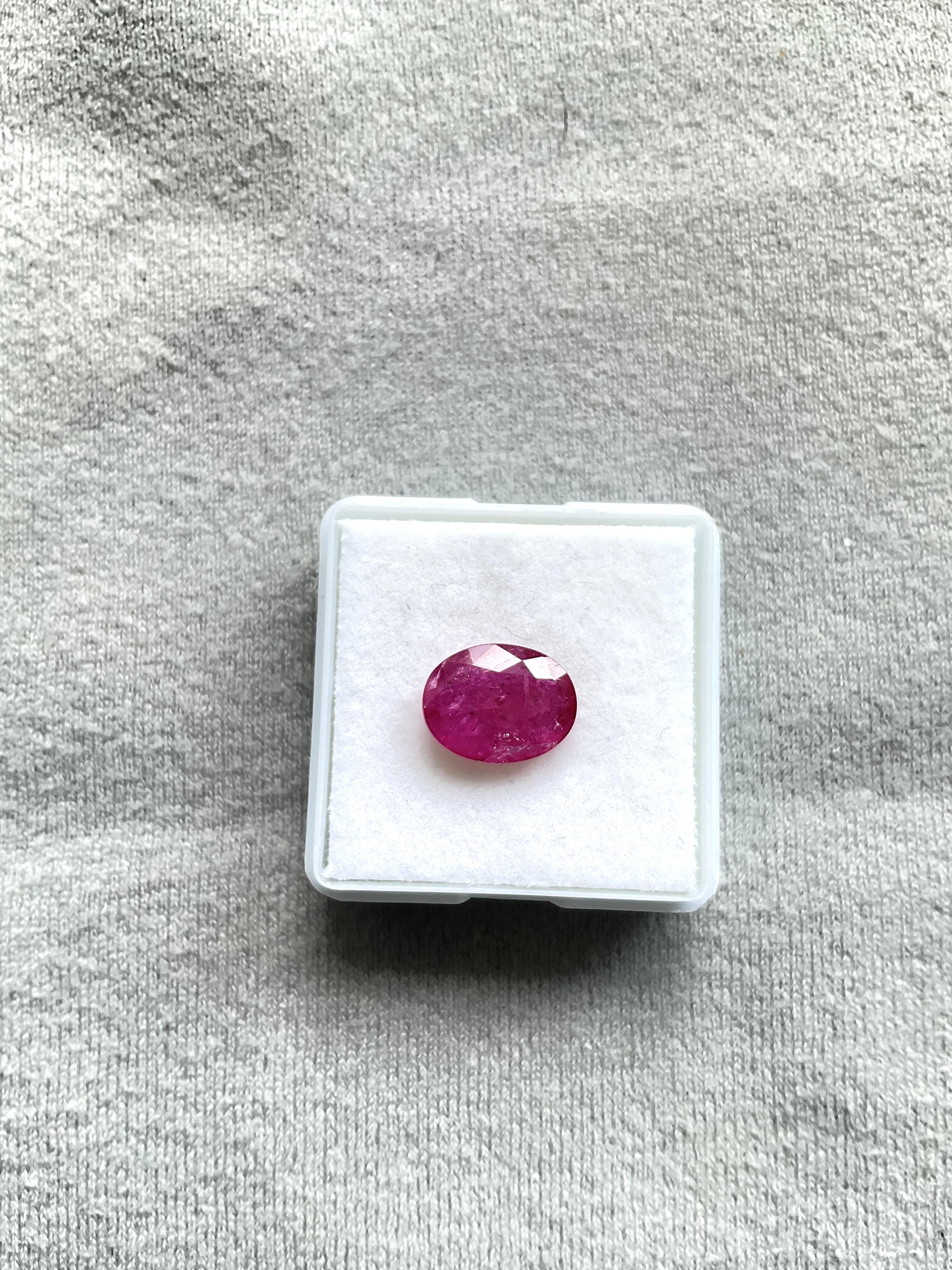 Women's or Men's Certified 3.66 Carats Mozambique Ruby Oval Faceted Cutstone No Heat Natural Gem For Sale