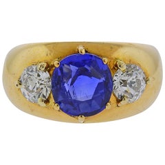 Certified 3.67 Carat Ceylon No Heat Sapphire Diamond Gold Ring