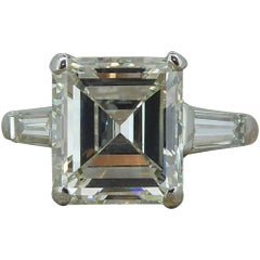 Certified 3.68 Carat Diamond Ring, Emerald Cut Solitaire, Platinum, Anchor Cert