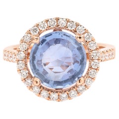 Zertifiziert 3,72 Karat Unerhitzte Ceylon Saphir Diamanten 18 Karat Rose Gold Ring