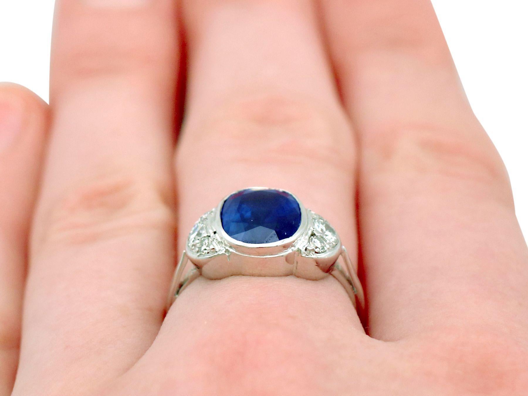 Certified 3.75 Carat Sapphire and Diamond White Gold Cocktail Ring, Circa 1930 For Sale 6