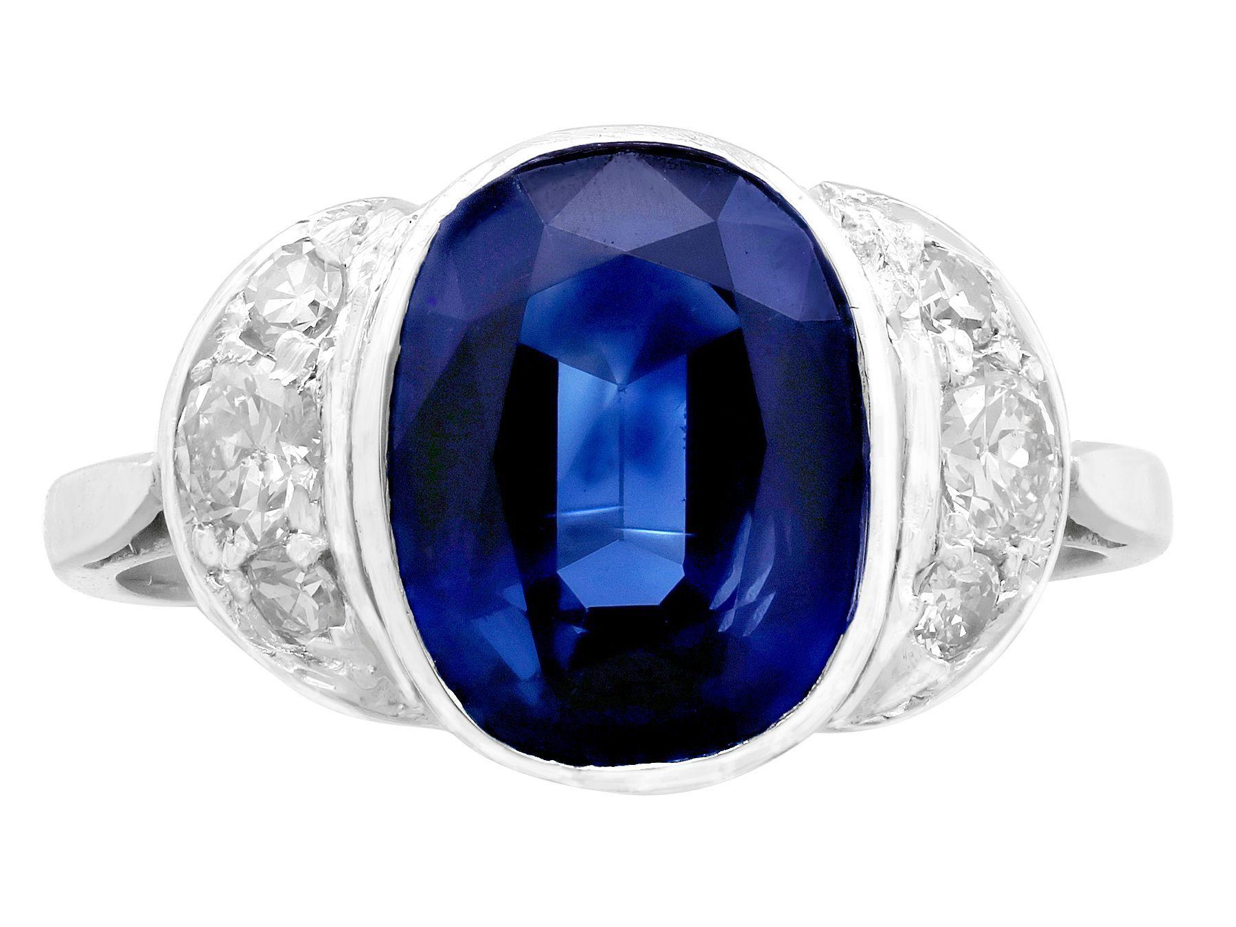 Certified 3.75 Carat Sapphire and Diamond White Gold Cocktail Ring, Circa 1930 In Excellent Condition For Sale In Jesmond, Newcastle Upon Tyne