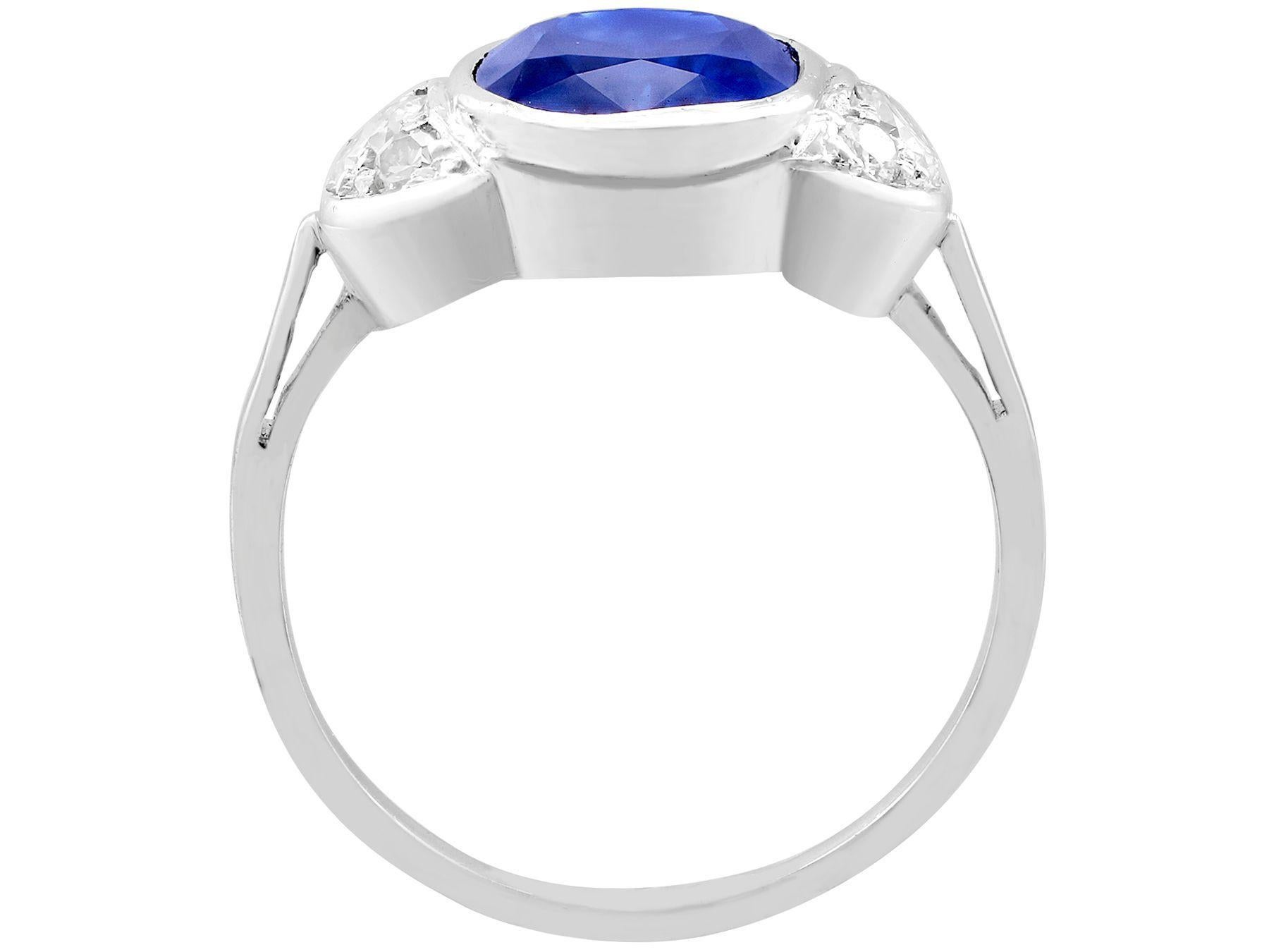 Women's Certified 3.75 Carat Sapphire and Diamond White Gold Cocktail Ring, Circa 1930 For Sale