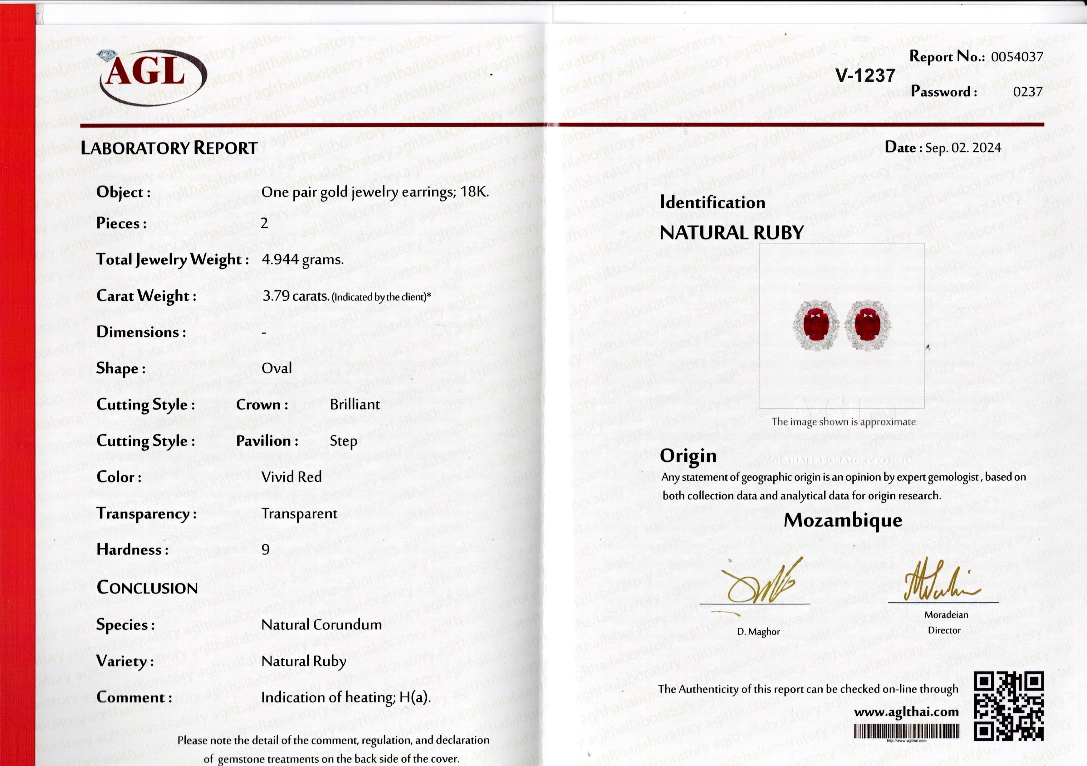 Certified 3.76 Carat Mozambique Ruby and Diamond Studs in 18K White Gold In New Condition For Sale In Bangkok, Thailand