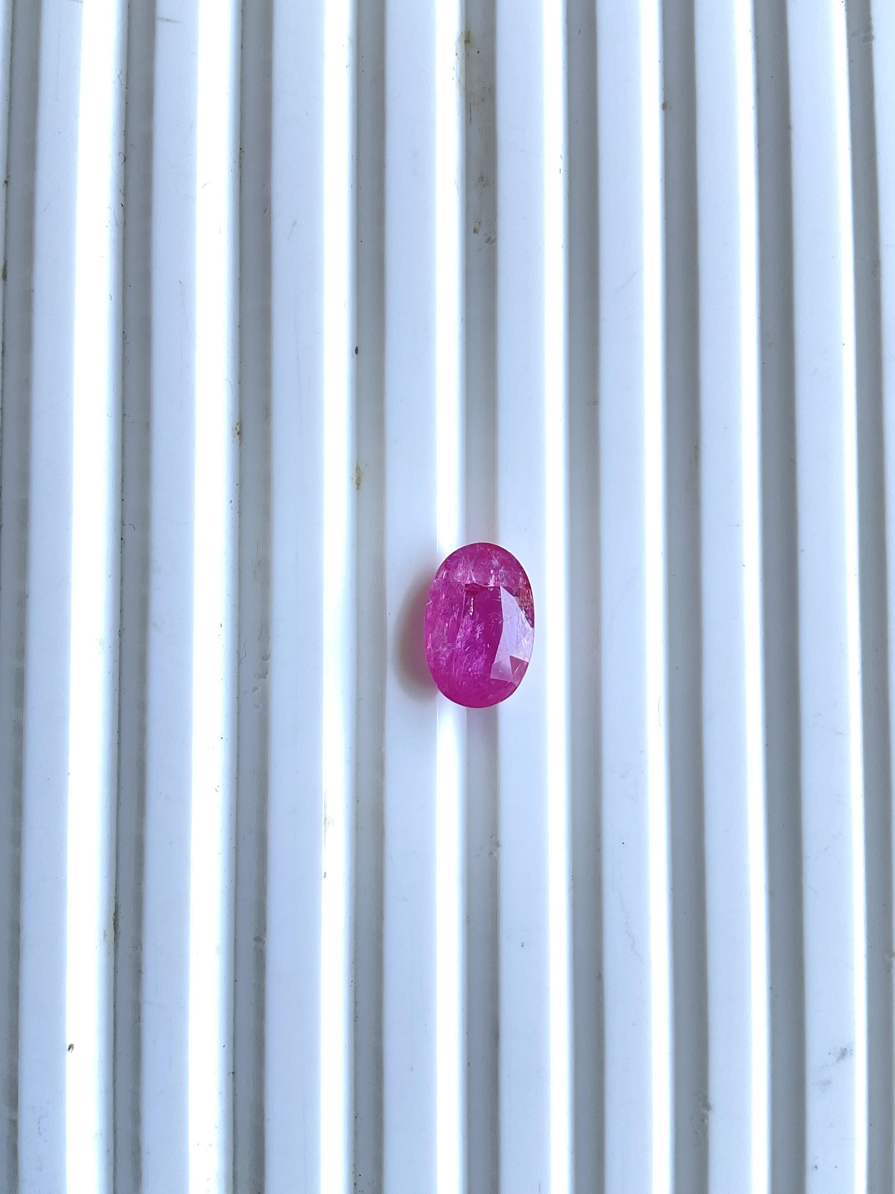 Certified 3.76 Carats Mozambique Ruby Oval Faceted Cut stone No Heat Natural 3