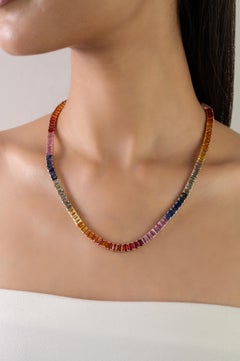 Certified 37.66Ct Natural Rainbow Sapphire Tennis Necklace in 14K Yellow Gold