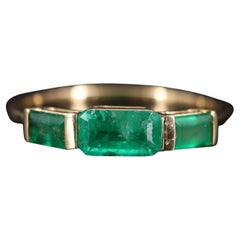 18K Gold 3 CT Natural Emerald Art Deco Style Engagement Ring, Fashion Band Rings