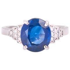 Certified 3.80 Carat Ceylon Royal Blue Sapphire and Diamonds 18K White Gold Ring