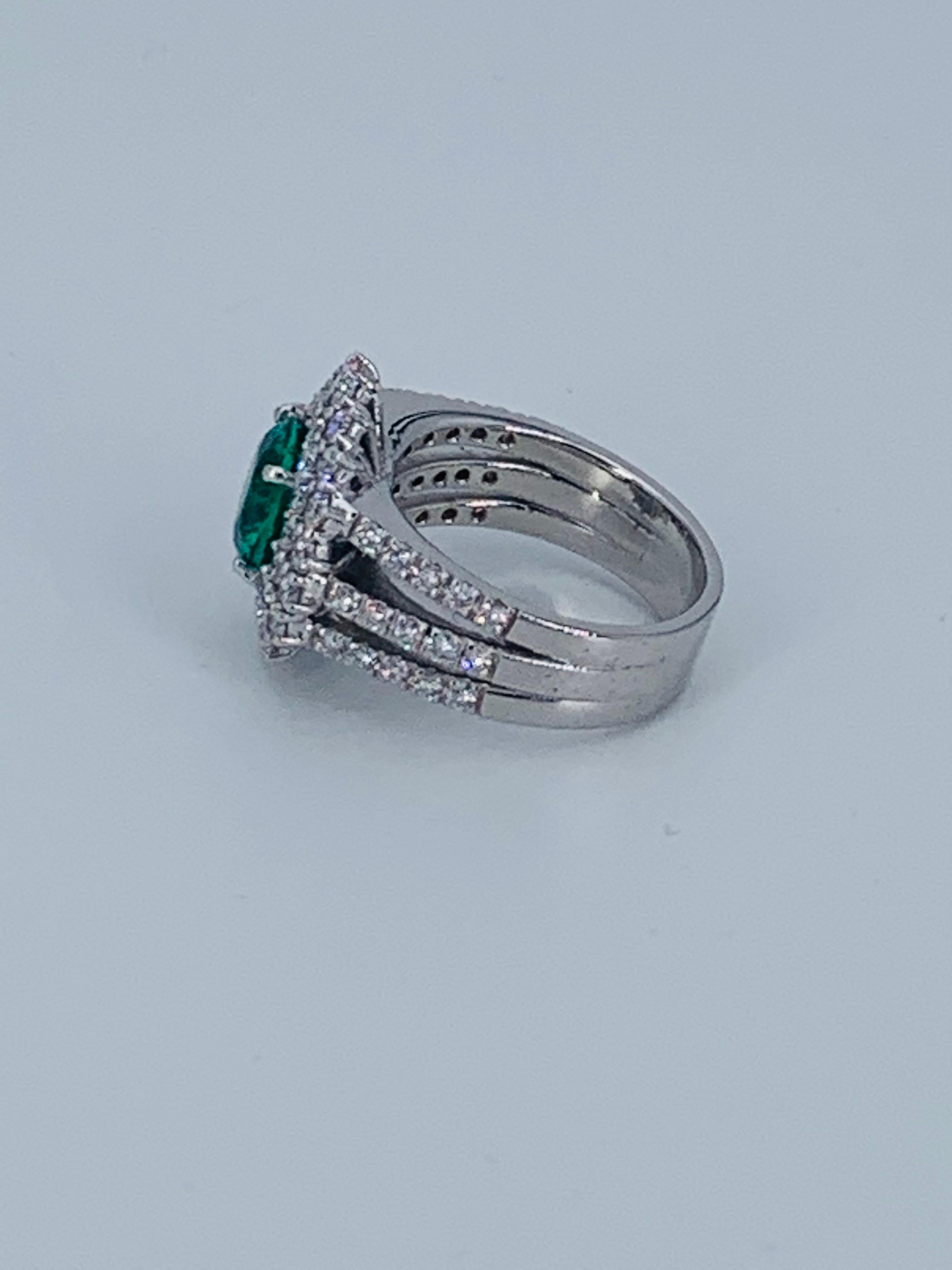 Women's or Men's Contemporary 3.82 Carat Colombian Emerald Halo Diamond Cocktail Ring For Sale