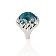Certified 38.33 Carat Cabochon Aquamarine 'Deep Blue' Cocktail Ring