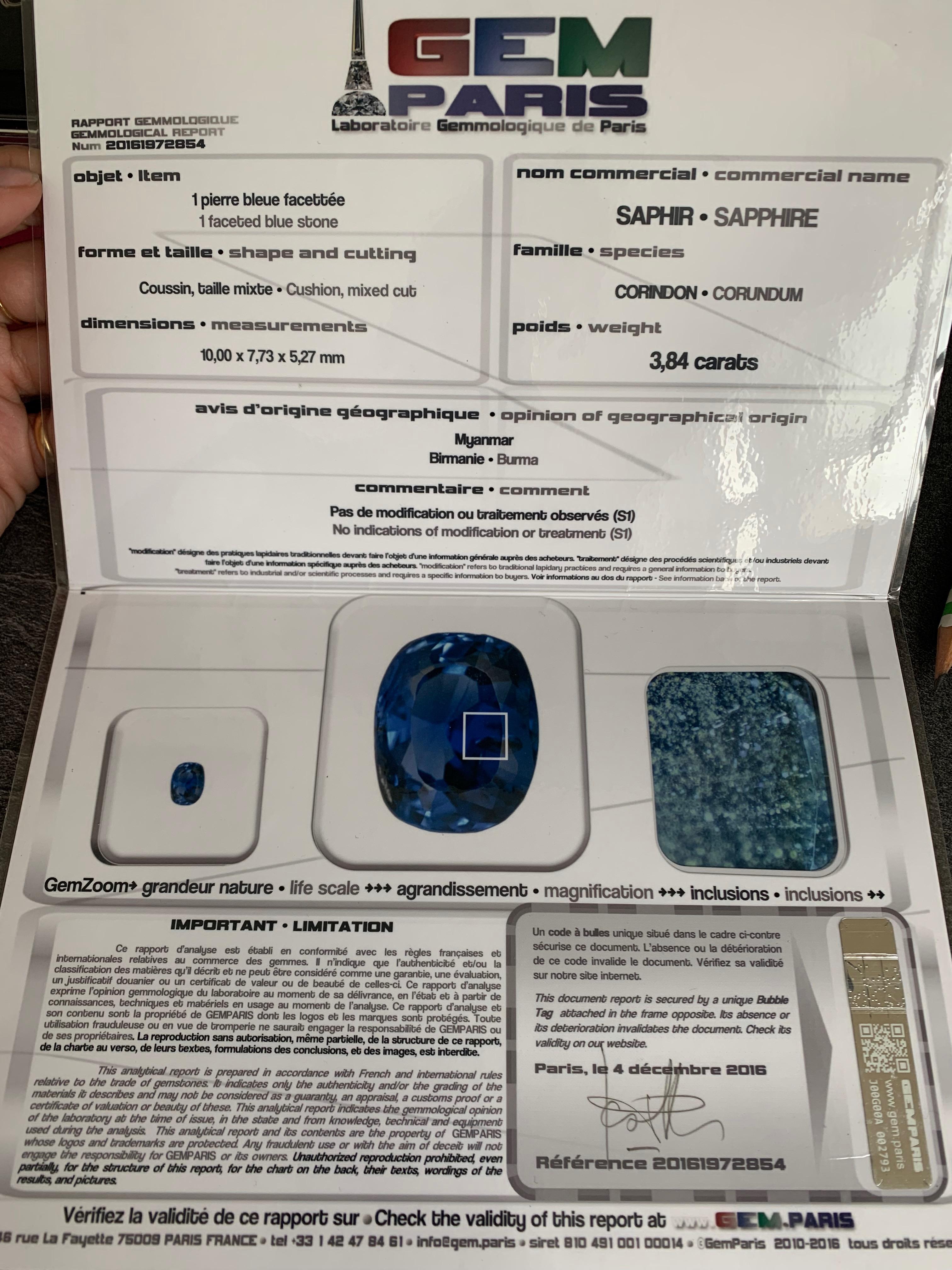 Zertifizierter 3,84 Karat Saphir Diamanten Cluster Ehering im Angebot 2