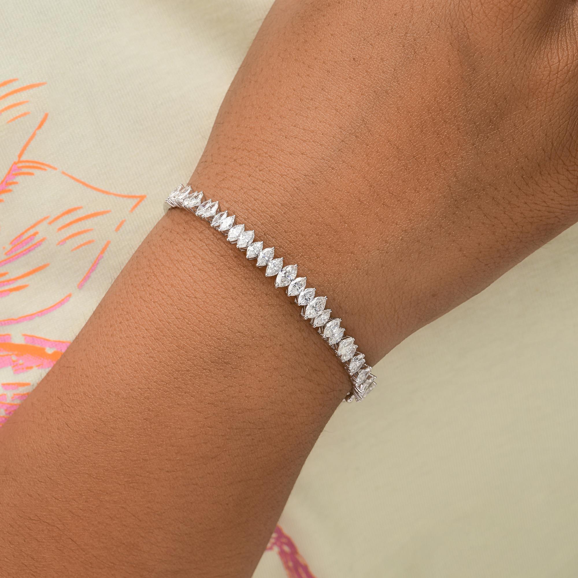 Taglio marquise Bracciale Bangle con diamanti certificati da 3,85 carati SI/H in oro bianco massiccio 18 ct. in vendita