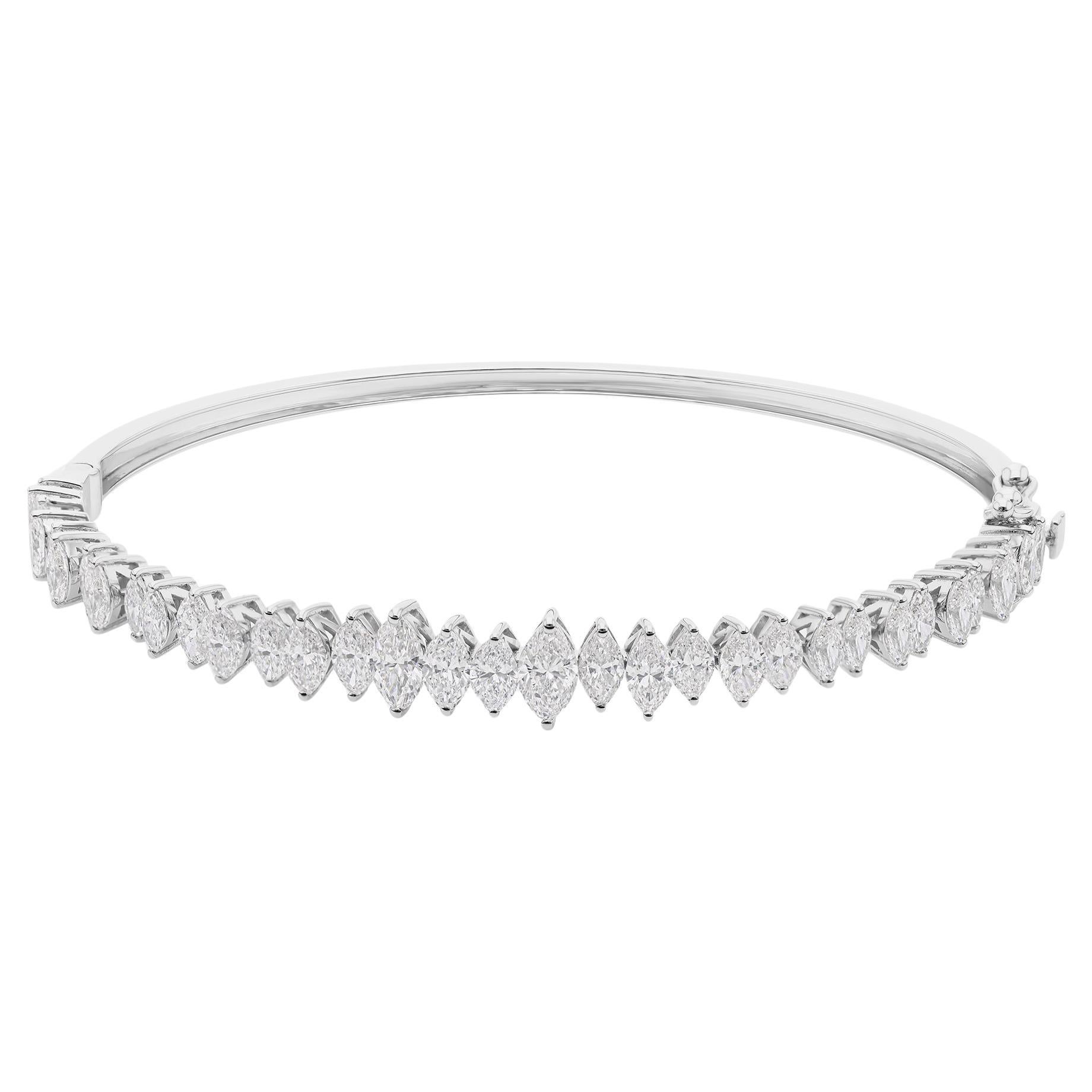 Certified 3.85 Carats SI/H Diamond Bangle Bracelet 18k Solid White Gold