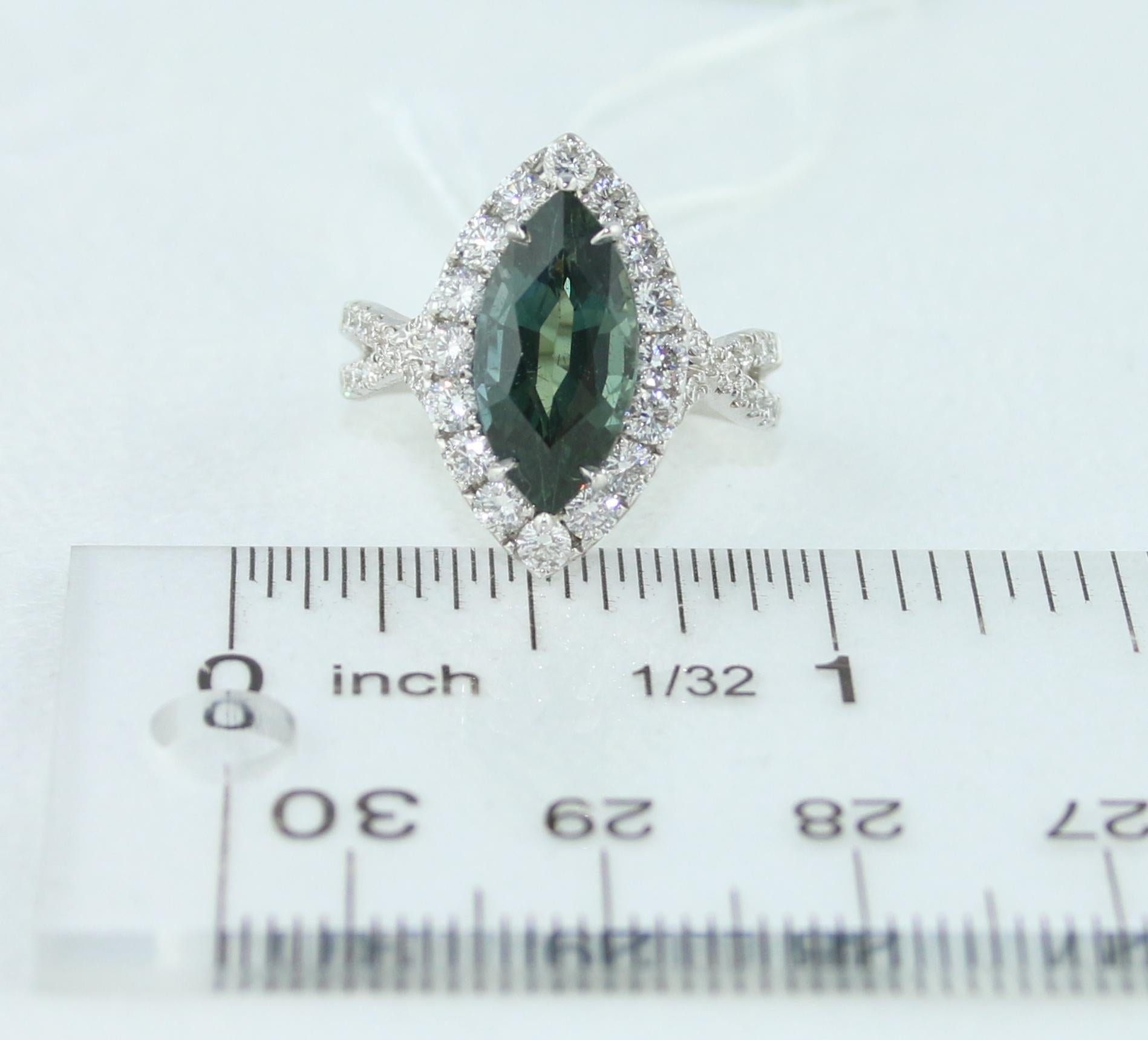 Goldring, zertifizierter 3,87 Karat unbehandelter Marquise Blauer Grüner Saphir Diamant im Angebot 3