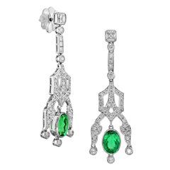 Certified 3.88 Carat Colombia Emerald Diamond Earrings
