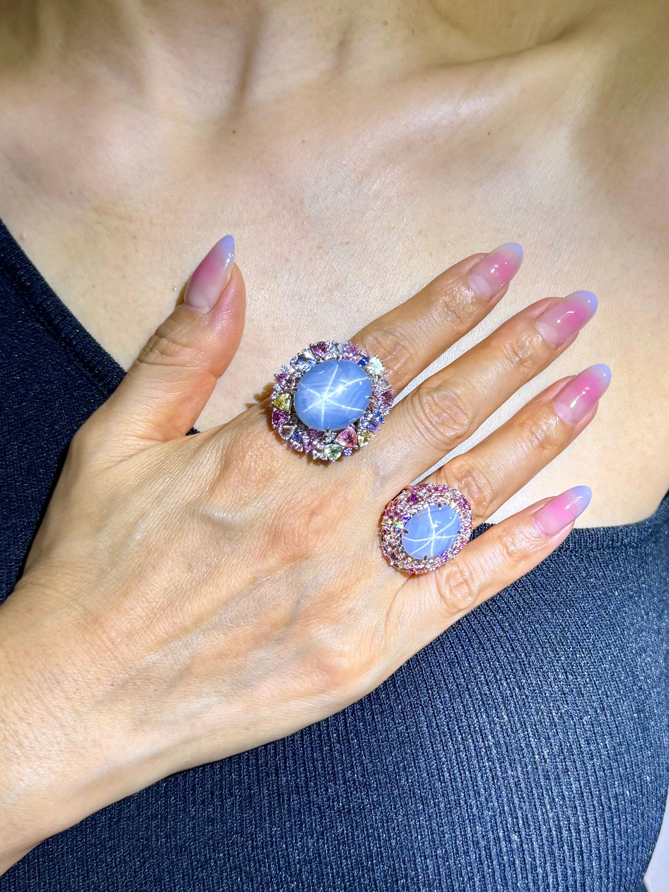 Certified 39 Carats Light Blue Star Sapphire & Diamond Ring / Pendant. Two Use. For Sale 8
