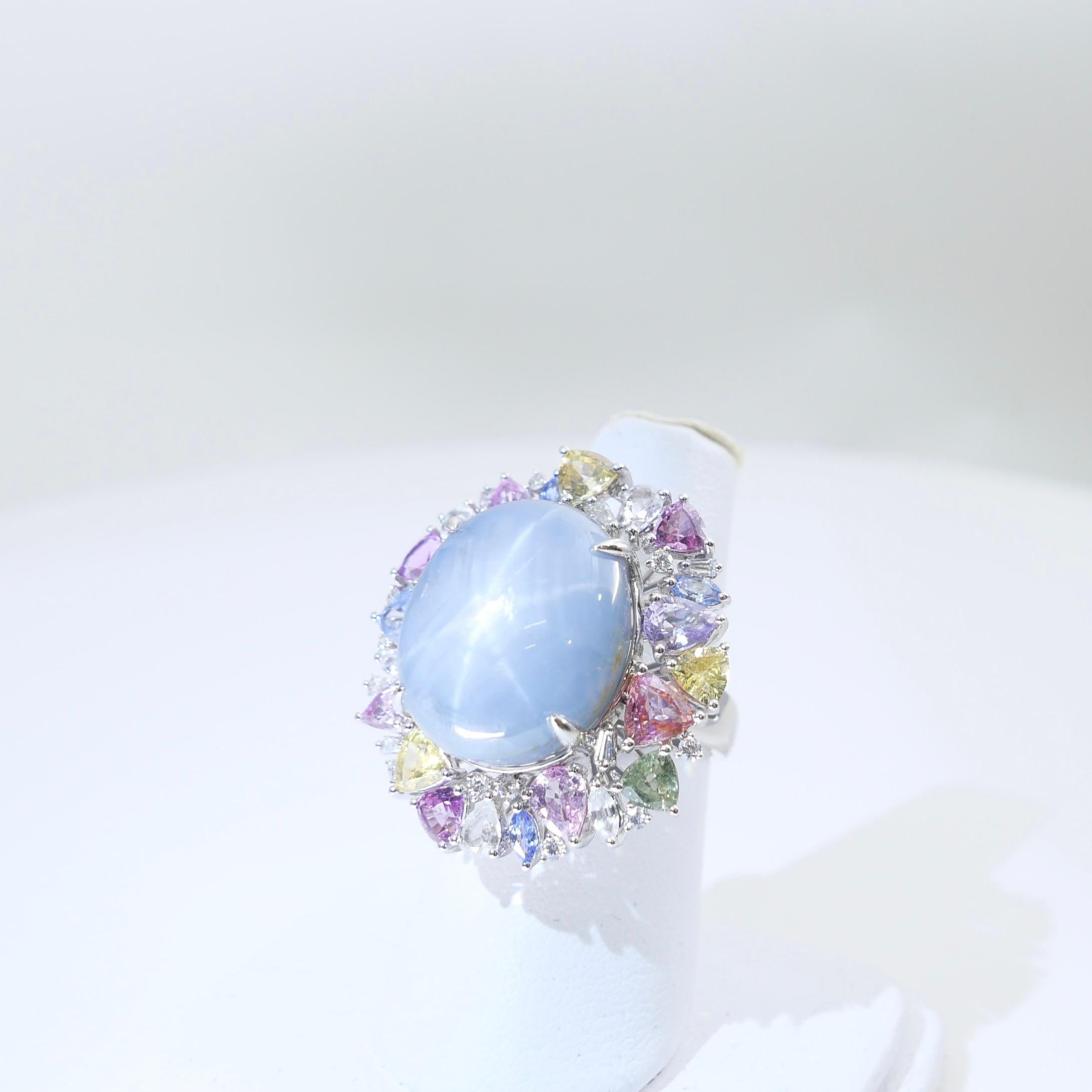 Certified 39 Carats Light Blue Star Sapphire & Diamond Ring / Pendant. Two Use. For Sale 1