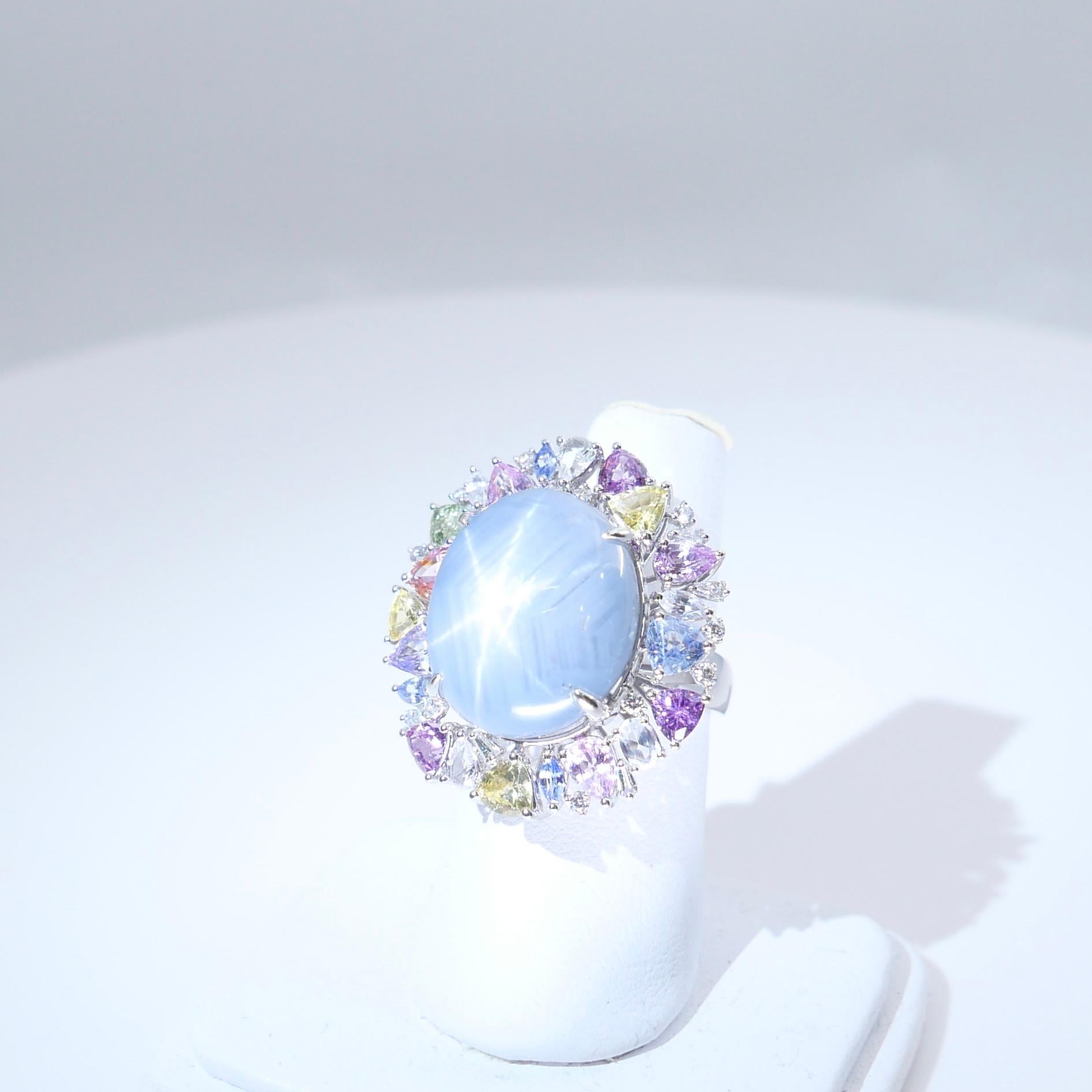 Certified 39 Carats Light Blue Star Sapphire & Diamond Ring / Pendant. Two Use. For Sale 12