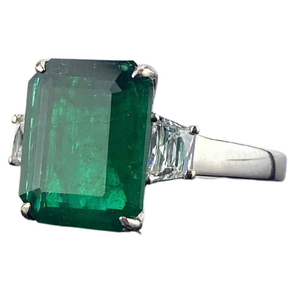 Certified 3.90 Carat Emerald and Diamond Three Stone Engagement Ring