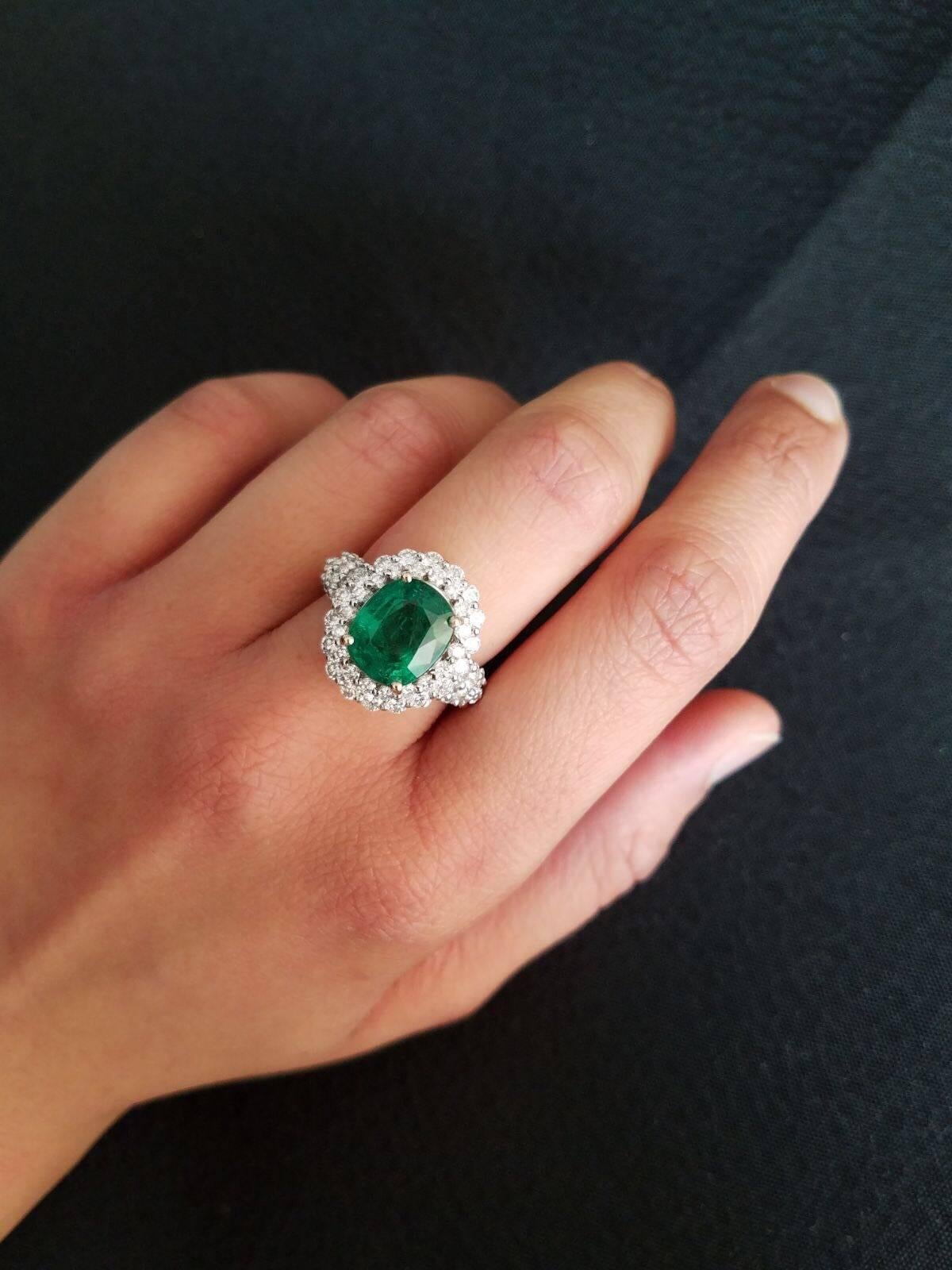 Certified 3.91 Carat Oval Emerald and Diamond Cocktail Ring For Sale at ...