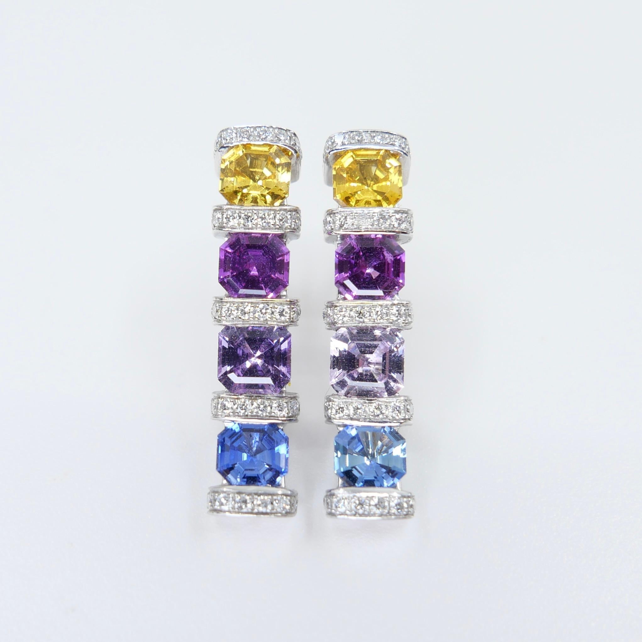 Zertifizierte Saphire im Asscher-Schliff & Diamant-Ohrringe. Lebendige Farben! 5